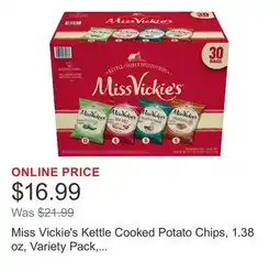 Costco Miss Vickie's Kettle Cooked Potato Chips, 1.38 oz, Variety Pack, 30-count offer