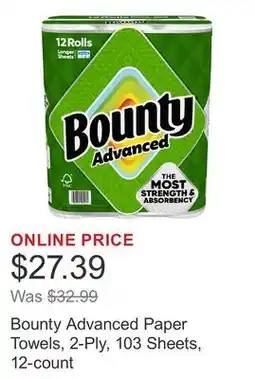 Costco Bounty Advanced Paper Towels, 2-Ply, 103 Sheets, 12-count offer