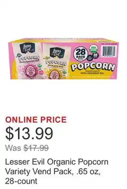 Costco Lesser Evil Organic Popcorn Variety Vend Pack, .65 oz, 28-count offer