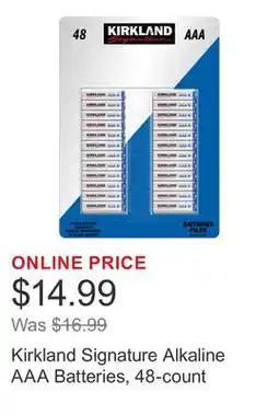 Costco Kirkland Signature Alkaline AAA Batteries, 48-count offer