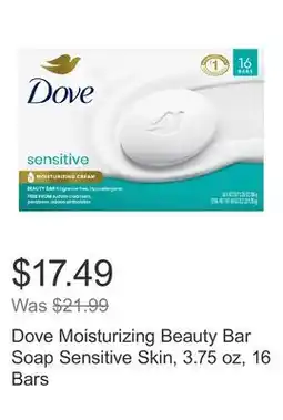 Costco Dove Moisturizing Beauty Bar Soap Sensitive Skin, 3.75 oz, 16 Bars offer