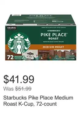 Costco Starbucks Pike Place Medium Roast K-Cup, 72-count offer