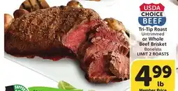 Vons Tri-Tip Roast Untrimmed or Whole Beef Brisket Boneless offer