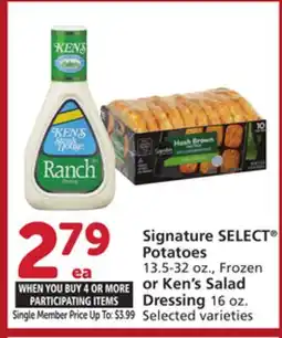 Vons Signature SELECT Potatoes, 13.5-32 oz., Frozen or Ken's Salad Dressing, 16 oz offer