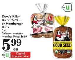 Pavilions Dave's Killer Bread 24-27 oz. or Hamburger Buns 8 ct offer