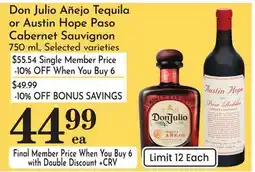 Pavilions Don Julio Añejo Tequila or Austin Hope Paso Cabernet Sauvignon offer