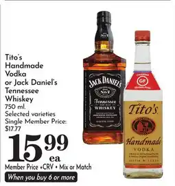 Pavilions Tito's Handmade Vodka or Jack Daniel's Tennessee Whiskey offer