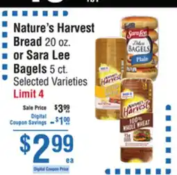 Smart & Final Nature's Harvest Bread or Sara Lee Bagels offer