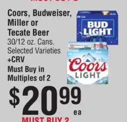 Smart & Final Coors, Budweiser, Miller or Tecate Beer offer