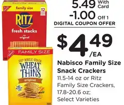 Ralphs Nabisco Family Size Snack Crackers 11.5-14 oz or Ritz Family Size Crackers, 17.8-20.6 oz offer