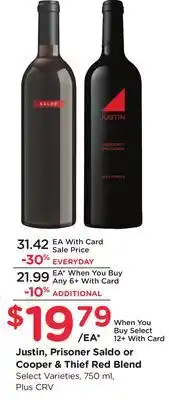 Ralphs Justin, Prisoner Saldo or Cooper & Thief Red Blend offer