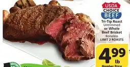 Albertsons Tri-Tip Roast Untrimmed or Whole Beef Brisket Boneless offer