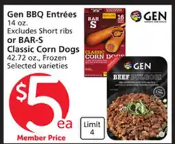 Albertsons Gen BBQ Entrees 14 oz. or BAR-S Classic Corn Dogs 42.72 oz offer