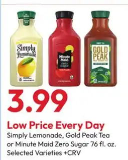 Stater Bros Simply Lemonade, Gold Peak Tea or Minute Maid Zero Sugar offer