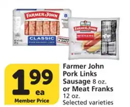 Albertsons Farmer John Pork Links Sausage 8 oz. or Meat Franks 12 oz offer