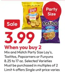 Stater Bros Party Size Lay's, Tostitos, Popcorners or Funyuns offer