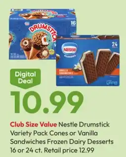 Stater Bros Nestle Drumstick Variety Pack Cones or Vanilla Sandwiches Frozen Dairy Desserts offer