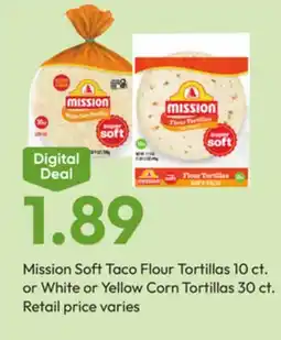 Stater Bros Mission Soft Taco Flour Tortillas 10 ct. or White or Yellow Corn Tortillas 30 ct offer