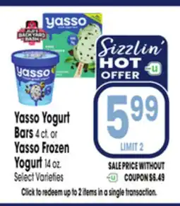 Jewel-Osco Yasso Yogurt Bars 4 ct. or Yasso Frozen Yogurt 14 oz offer