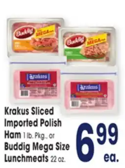 Jewel-Osco Krakus Sliced Imported Polish Ham 1 lb. Pkg. or Buddig Mega Size Lunchmeats 22 oz offer