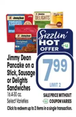 Jewel-Osco Jimmy Dean Pancake on a Stick, Sausage or Delights Sandwiches offer