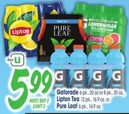 Jewel-Osco Gatorade 6 pk., 20 oz or 8 pk., 20 oz., Lipton Tea 12 pk., 16.9 oz or Pure Leaf 6 pk., 16.9 oz offer