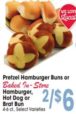 Jewel-Osco Pretzel Hamburger Buns or Baked In-Store Hamburger, Hot Dog or Brat Bun offer