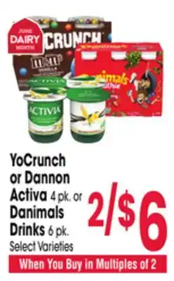 Jewel-Osco YoCrunch or Dannon Activia 4 pk. or Danimals Drinks 6 pk offer