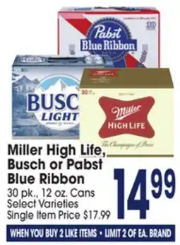 Jewel-Osco Miller High Life, Busch or Pabst Blue Ribbon offer