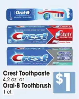 Jewel-Osco Crest Toothpaste 4.2 oz. or Oral-B Toothbrush 1 ct offer