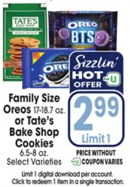 Jewel-Osco Family Size Oreos or Tate's Bake Shop Cookies offer