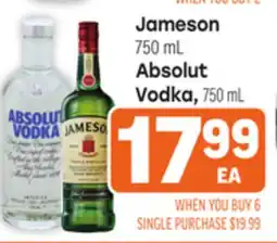 Tony’s Fresh Market Jameson, 750 mL, or Absolut Vodka offer