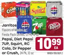 Tony’s Fresh Market Jarritos or Pepsi, Diet Pepsi 7UP, Squirt, RC Cola, Dr Pepper or Crush offer
