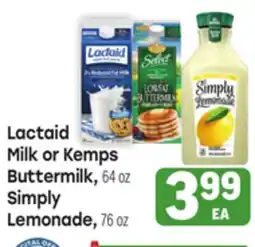 Tony’s Fresh Market Lactaid Milk or Kemps Buttermilk, 64 oz Simply Lemonade, 76 oz offer