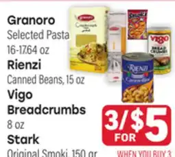 Tony’s Fresh Market Granoro, Rienzi, Vigo Breadcrumbs or Stark offer