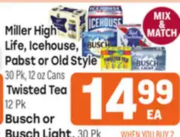 Tony’s Fresh Market Miller High Life, Icehouse, Pabst or Old Style, Twisted Tea or Busch or Busch Light offer