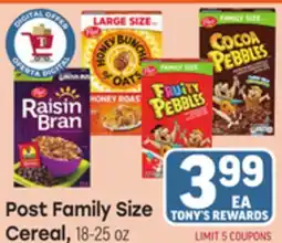 Tony’s Fresh Market Post Family Size Cereal offer