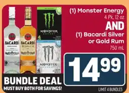 Tony’s Fresh Market (1) Monster Energy AND (1) Bacardi Silver or Gold Rum offer