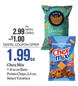 Mariano's Chex Mix 7-8 oz or Siete Potato Chips, 5.5 oz offer