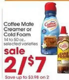 Giant Eagle Coffee mate creamer or cold foam offer