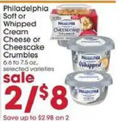 Giant Eagle Philadelphia Soft or Whipped Cream Cheese or Cheesecake Crumbles offer