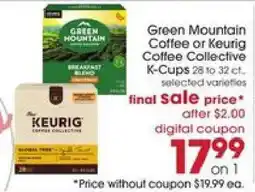 Giant Eagle Green Mountain Coffee or Keurig Coffee Collective K-Cups offer