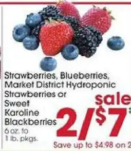 Giant Eagle Strawberries, Blueberries, Market District Hydroponic Strawberries or Sweet Karoline Blackberries offer