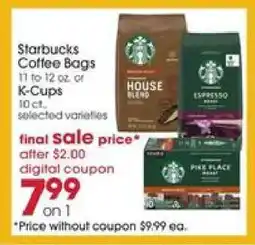 Giant Eagle Starbucks Coffee Bags or K-Cups offer
