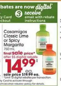 Giant Eagle Casamigos Classic Lime or Spicy Margarita offer