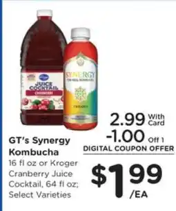 Kroger GT's Synergy Kombucha offer