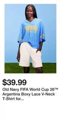 Old Navy Old Navy FIFA World Cup 26 Argentina Boxy Lace V-Neck T-Shirt for Women offer