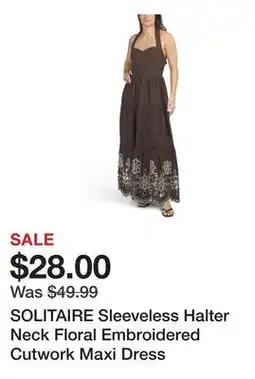 Marshalls SOLITAIRE Sleeveless Halter Neck Floral Embroidered Cutwork Maxi Dress offer