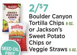 Heinen's Boulder Canyon Tortilla Chips 8 OZ. or Jackson's Sweet Potato Chips or Veggie Straws 5 OZ offer