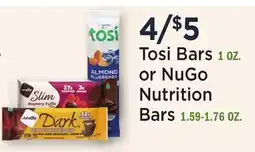 Heinen's Tosi Bars 1 OZ. or NuGo Nutrition Bars 1.59-1.76 OZ offer